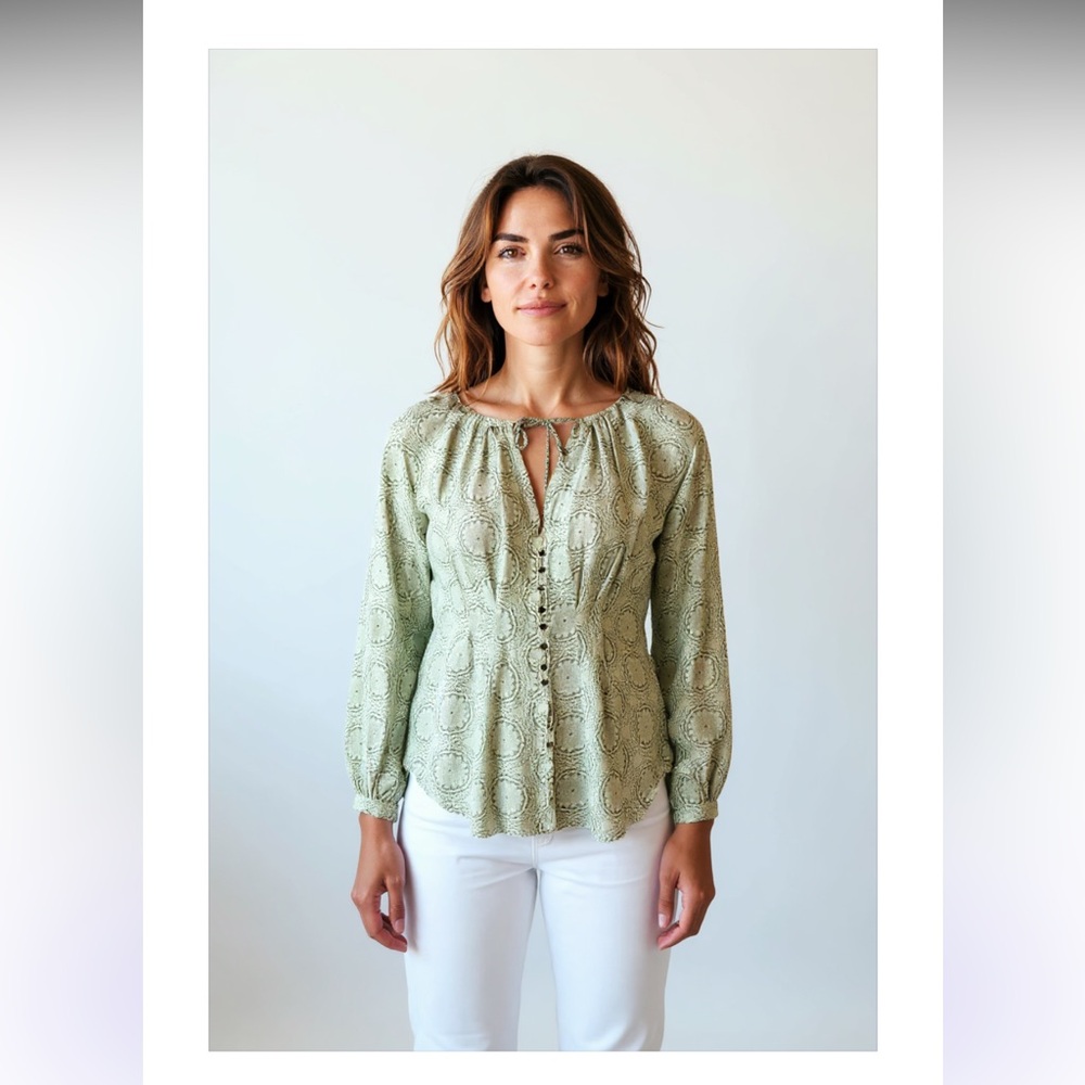 Behind the seams beautiful sheer green/ white